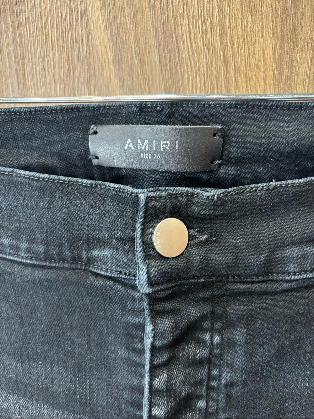AMIRI Men’s Black Distressed Leopard Panel Skinny Jeans Size 36